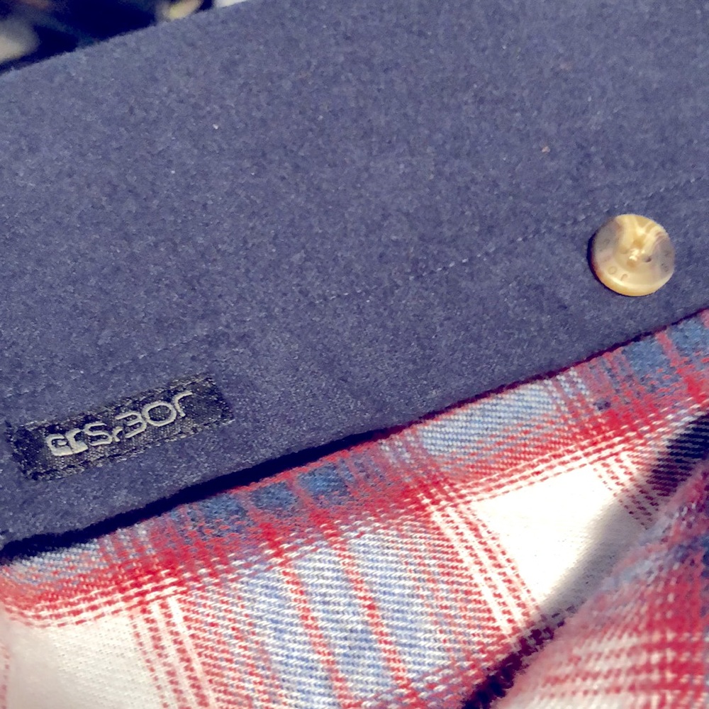 JOE’s Jeans (S) Flannel Button Down Shirt/jacket Navy outside & plaid inside